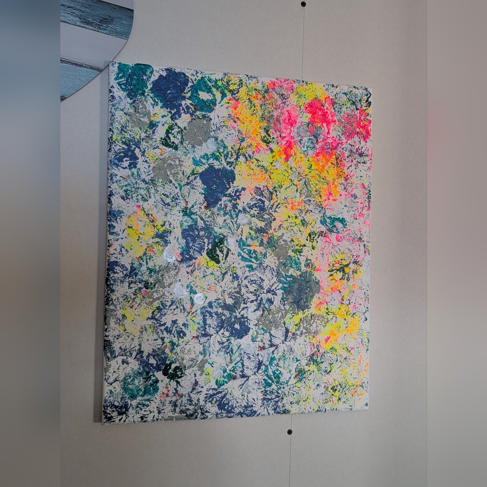 Abstract Floral Texture Canvas - Neon Pink & Yellow Accents